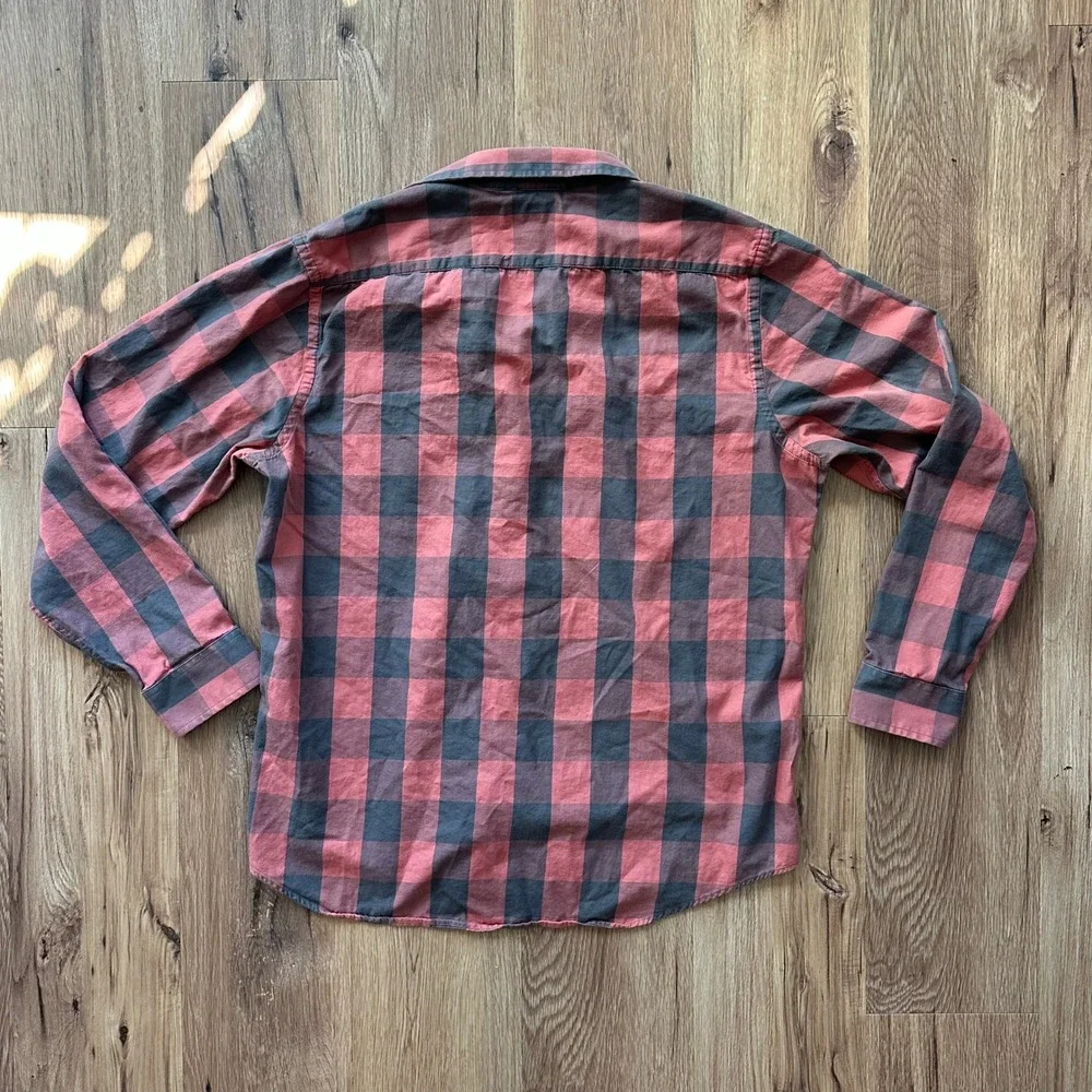 Banana Republic Mens Slim Fit Buffalo Plaid Button Down Shirt‎ XL Red Grey